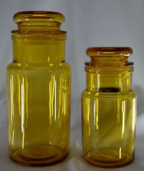 ITALIAN VINTAGE AMBER COLOURED GLASS STORAGE BOTTLES from SUEZYT