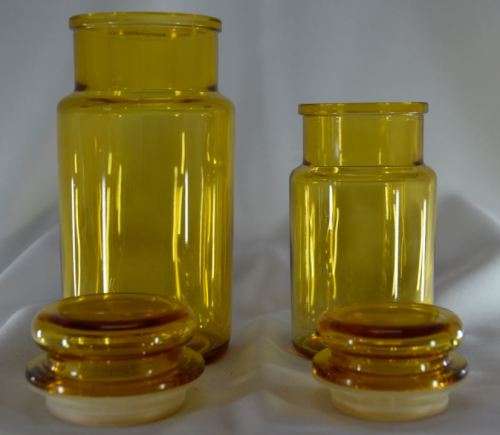 ITALIAN VINTAGE AMBER COLOURED GLASS STORAGE BOTTLES from SUEZYT