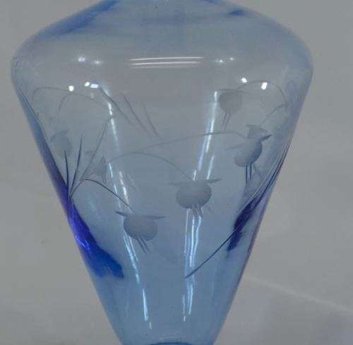 ART DECO CLEAR BLUE GLASS ETCHED DECANTER -  VINTAGE - from SUEZYT