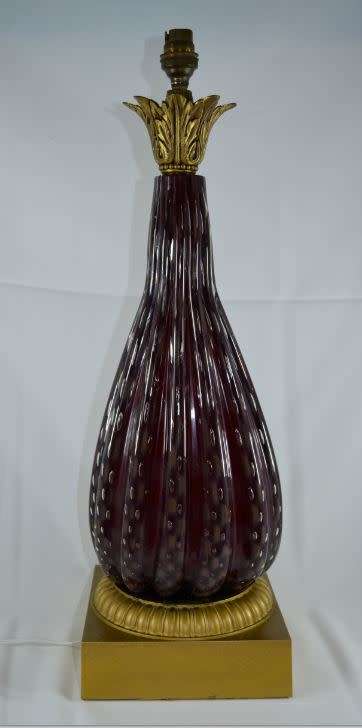 RESERVED FOR LORRETA -  RETRO LAMP - MID 20th CENTURY RIBBED GLASS LAMP BASE - 58cms - from SUEZYT