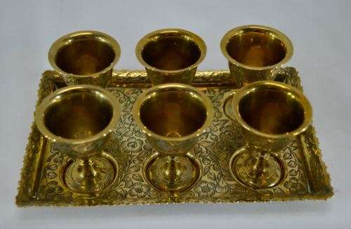 BRASS MINI CUPS  WITH TRAY - 1900'S - from SUEZYT