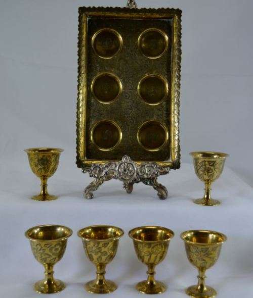 BRASS MINI CUPS  WITH TRAY - 1900'S - from SUEZYT