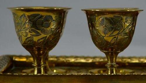 BRASS MINI CUPS  WITH TRAY - 1900'S - from SUEZYT
