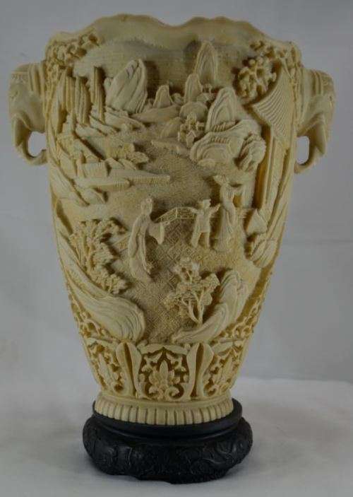 ORIENTAL CARVED SOAPSTONE VASE - from SUEZYT
