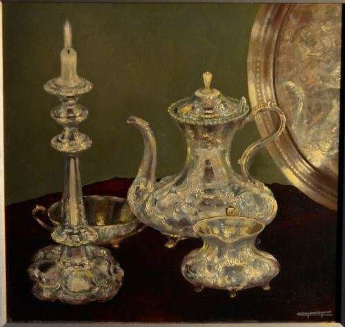 HENRY JOHN DYKMAN ORIGINAL STILL LIFE - SILVERWARE - OILS ON BOARD from SUEZYT
