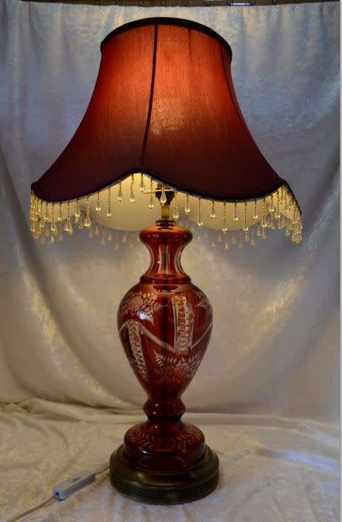 STUNNING RED-CUT-TO-WHITE GLASS BOHEMIAN LAMP AND SHADE - from SUEZYT