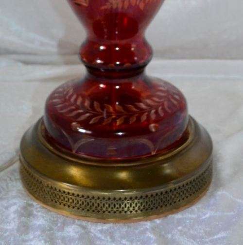 STUNNING RED-CUT-TO-WHITE GLASS BOHEMIAN LAMP AND SHADE - from SUEZYT