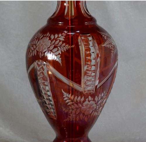 STUNNING RED-CUT-TO-WHITE GLASS BOHEMIAN LAMP AND SHADE - from SUEZYT