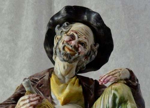 "reserved" LARGE CAPODIMONTE CHARACTER FIGURINE - TRAMP ON BENCH - from SUEZYT