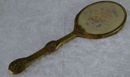 VINTAGE ORMOLU & PETIT POINT VANITY/DRESSING TABLE SET - IN ORIGINAL CASE - from SUEZYT