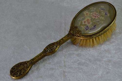 VINTAGE ORMOLU & PETIT POINT VANITY/DRESSING TABLE SET - IN ORIGINAL CASE - from SUEZYT