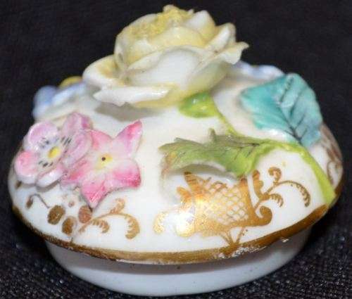 MEISSEN RARE MINIATURE TEAPOT AND DUO WITH APPLIED FLOWERS - from SUEZYT