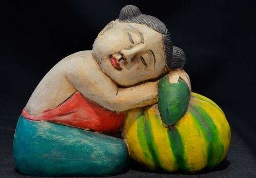 CHINESE  GOOD LUCK CHILDREN GIRL WITH PUMPKIN FIGURINE - from SUEZYT