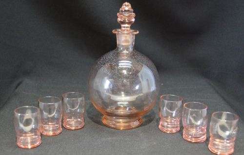 VINTAGE PINK GLASS DECANTER SET - from SUEZYT