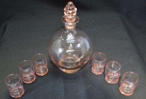 VINTAGE PINK GLASS DECANTER SET - from SUEZYT