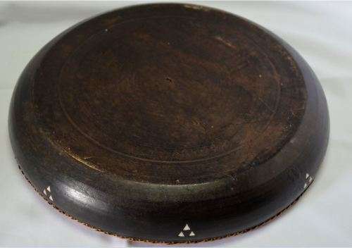 CHINESE HAND CARVED WOOD BOWL WITH MOTHER-OF-PEARL AND CHINESE COIN - from SUEZYT