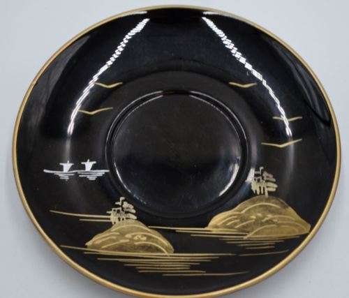 JAPANESE MID CENTURY BLACK LACQUER AND GOLD GILDED TEA SET - from SUEZYT