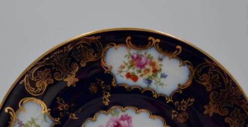CZECH EPIAG PLATE - COBALT WITH PINK FLORAL - from SUEZYT