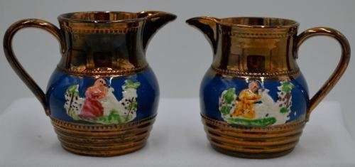 ALLERTONS & LONGTON PAIR OF ANTIQUE COPPER LUSTERWARE JUGS - from SUEZYT