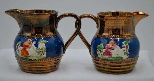 ALLERTONS & LONGTON PAIR OF ANTIQUE COPPER LUSTERWARE JUGS - from SUEZYT
