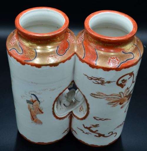 RARE JAPANESE KUTANI WARE CONJOINED DOUBLE VASE - from SUEZYT