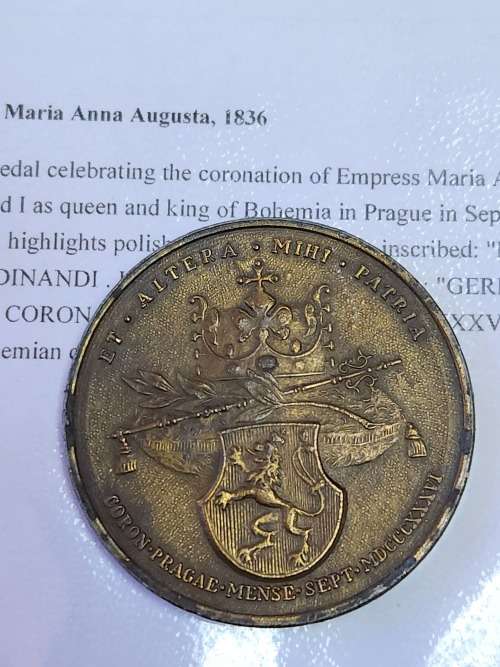 Prague - Coronation medal of Ferdinand 1 and Maria Anna Augusta 1836