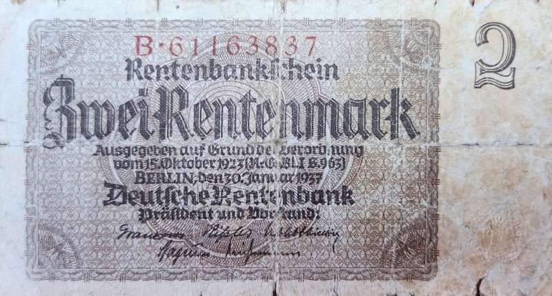2 RENTEMARK - Germany -  1937 - 8 Digit Serial
