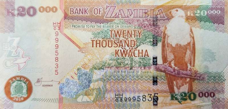 20 000 (TWENTY THOUSAND)  KWACHA - ZAMBIA - HH SERIAL !   in A/UNC , NOT OFTEN SEEN !