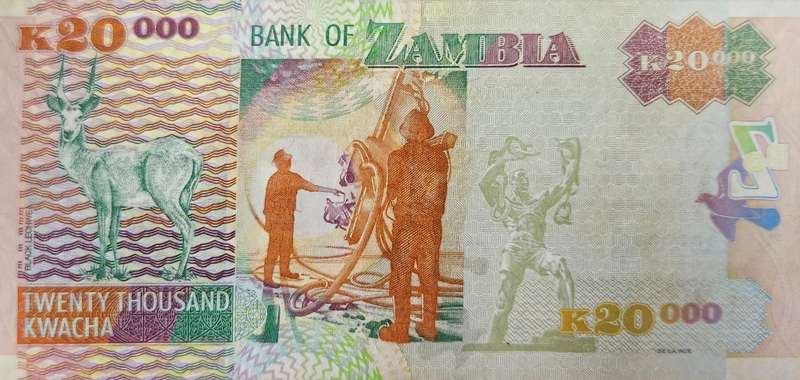 20 000 (TWENTY THOUSAND)  KWACHA - ZAMBIA - HH SERIAL !   in A/UNC , NOT OFTEN SEEN !