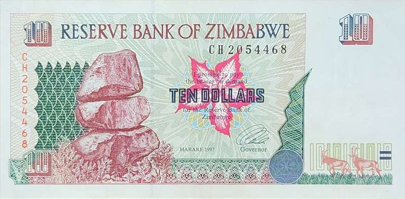 10 (TEN) DOLLARS ZIMBABWE  - 1997 in UNC condition - CH2054468 - Nice and crisp !!!