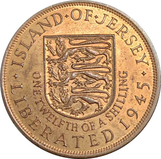 1/12  Shilling - George VI  - Liberated 1945  - ISLAND OF JERSEY - Red UNC