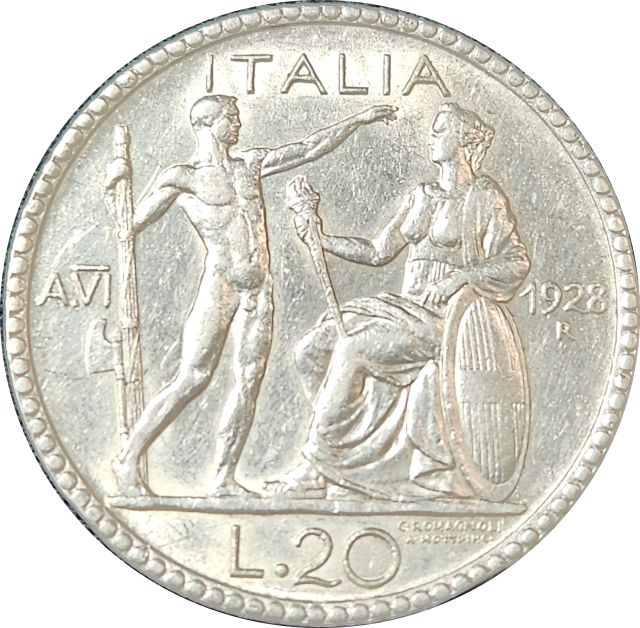 20 (TWENTY) LIRE - 1928 - Victor Emmanuel III - Italy (Silver .800)