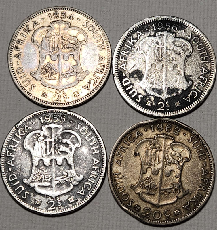 4 x 2(TWO) SHILLINGS (20c) - Silver 22.6 gram
