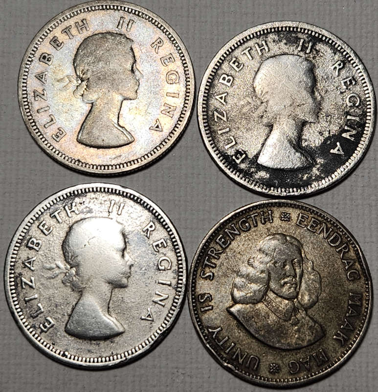 4 x 2(TWO) SHILLINGS (20c) - Silver 22.6 gram