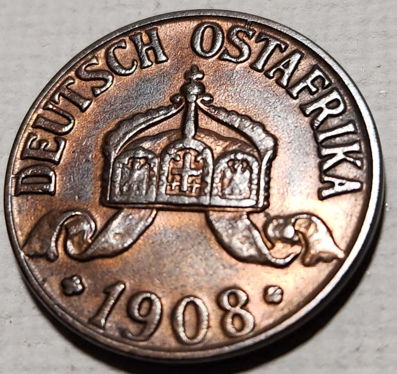 1 (ONE) HELLER -  1908 - Deutsch OstAfrika ( German East Africa) - EF+ - Beautiful toning !
