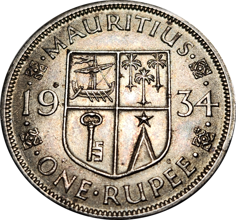 1 (ONE) RUPEE - 1934 - MAURITIUS - UNC - Fantastic coin with stunning toning !!!