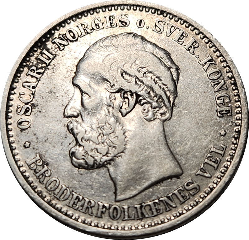 1 (ONE) KRONE - 1897 - King Oscar II  - Norway -  VERY RARE ! (Mintage of only 250 000)