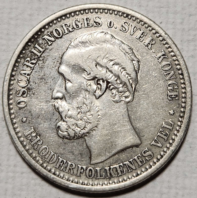 1 (ONE) KRONE - 1897 - King Oscar II  - Norway -  VERY RARE ! (Mintage of only 250 000)