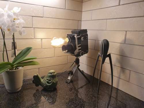 Gorgeous Vintage Mamiyaflex Lamp with Vintage Style Globe and Small Tripod Stand **Very Unique**