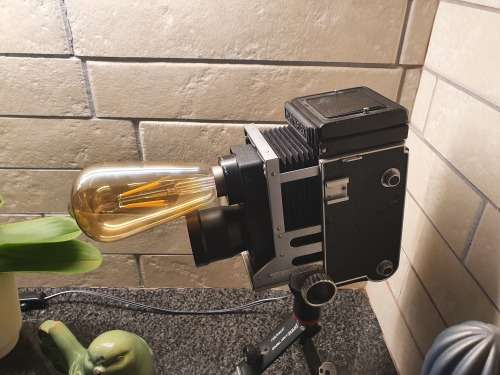 Gorgeous Vintage Mamiyaflex Lamp with Vintage Style Globe and Small Tripod Stand **Very Unique**
