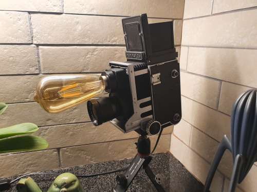 Gorgeous Vintage Mamiyaflex Lamp with Vintage Style Globe and Small Tripod Stand **Very Unique**