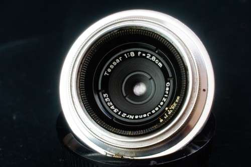 **Rare** Carl Zeiss Jena Tessar 28mm (2.8cm) f8 Chrome lens in Contax Mount  **Excellent Condition**