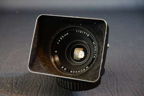 Minolta W Rokkor QE 35mm F4 Lens With Original Hood in Minolta MD SR Mount  **Excellent Condition**
