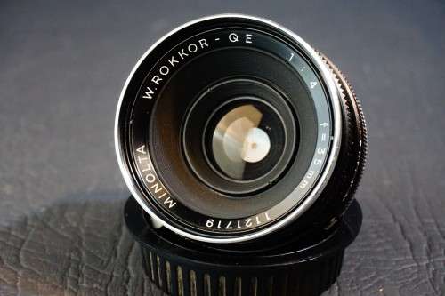 Minolta W Rokkor QE 35mm F4 Lens With Original Hood in Minolta MD SR Mount  **Excellent Condition**