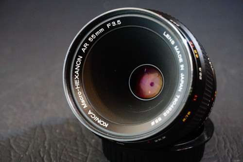 Konica Macro Hexanon AR 55mm f3.5 Lens with 1:1 Adapter in Konica AR Mount  **Excellent Condition**