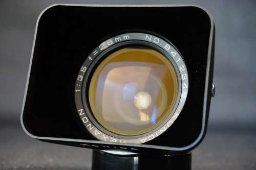 Boxed Konica Hexanon Pre-Set 28mm F3.5 Lens with Hood in Konica AR Mount  **Excellent Condition**