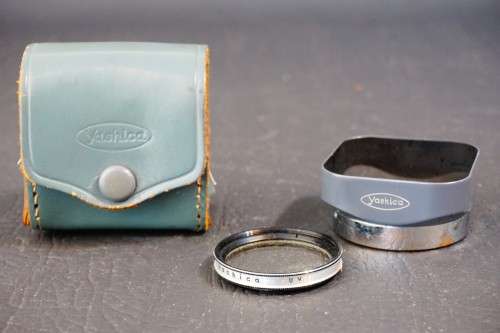 Rare Grey Yashica Bay 1 TLR Metal Lens Hood with Carrying Case and Yashica Filter **Good Condition**
