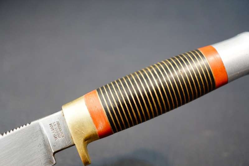 William Rodgers Sheffield I Cut My Way Knife with Leather and Brass Handle **Good Condition**