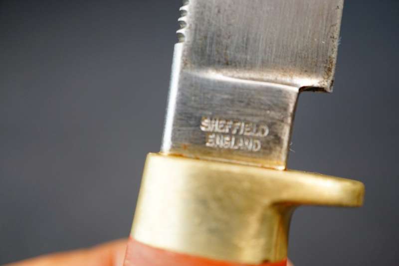 William Rodgers Sheffield I Cut My Way Knife with Leather and Brass Handle **Good Condition**
