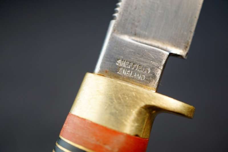 William Rodgers Sheffield I Cut My Way Knife with Leather and Brass Handle **Good Condition**